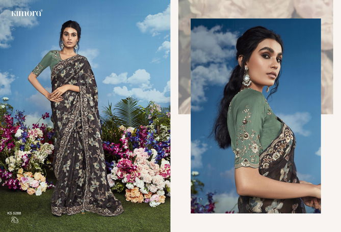 Bagicha By Kimora Brasso Designer Printed Party Wear Sarees Wholesale Shop In Surat